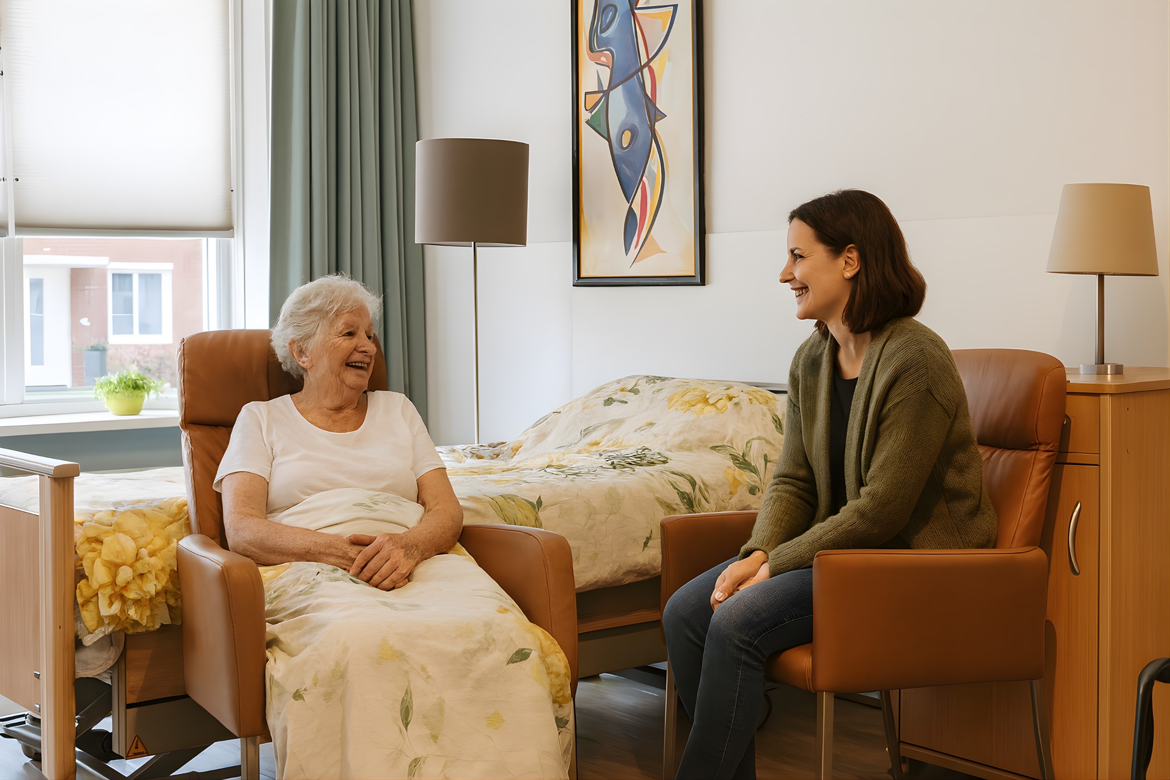kamer 2 gasthuis met gast en bezoek chatgpt Hospice Gasthuis Hoogezand - Sappemeer gastenkamer